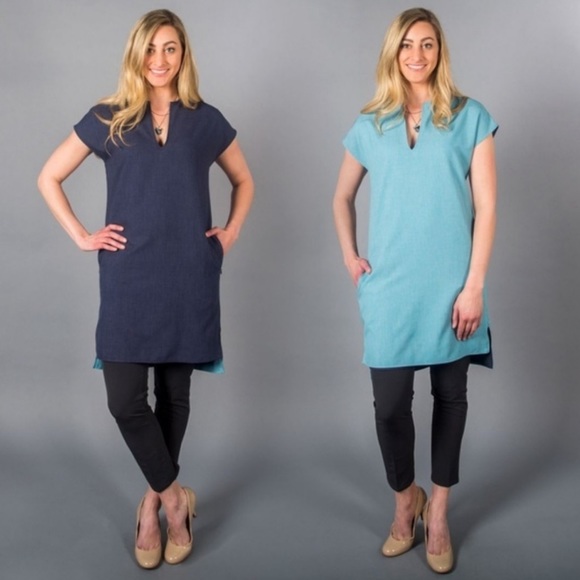 Betabrand NWT Reversible Travel Tunic Dress in Navy/Aqua Size Medium - Picture 1 of 14